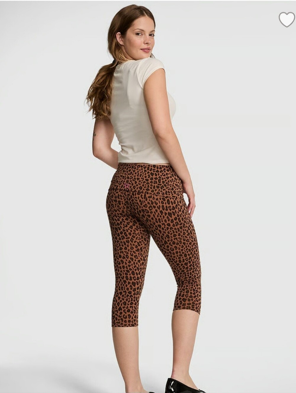 VS PINK All Day Cotton Foldover Capris & Campus Tee in Leopard Size Med / Large - Picture 7 of 8